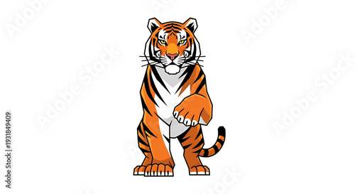 Illustration of a majestic tiger sitting and looking forward. Vector Illustrations. EPS Editable