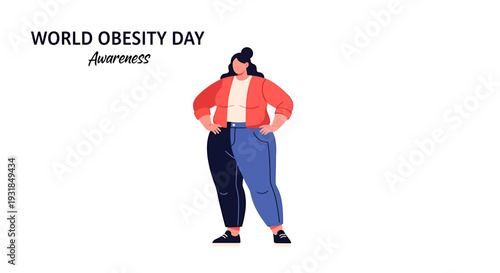 Illustration of Overweight Woman World Obesity Day Awareness. Vector Illustrations. EPS Editable
