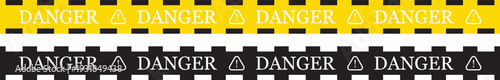 Yellow warning tape vector set, professional caution and danger ribbon symbols, high quality safety illustration isolated on white background.