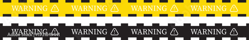 Yellow warning tape vector set, professional caution and danger ribbon symbols, high quality safety illustration isolated on white background.