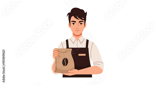 Man Holding Coffee Bag with Coffee Bean. Vector Illustrations. EPS Editable
