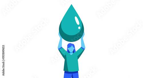 Man Holding Large Water Droplet Illustration. Vector Illustrations. EPS Editable