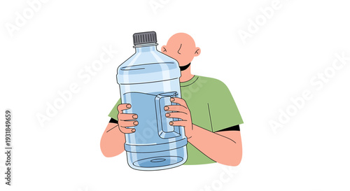 Man Holding Large Water Bottle. Vector Illustrations. EPS Editable