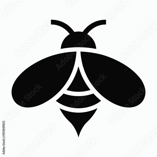Modern black bee icon with white accents on clean background