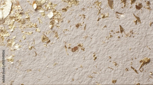 Rough paper texture with gold leaf flakes, embedded metallic bits, luxury handmade style