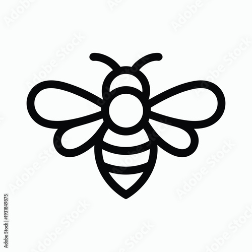 Modern black bee icon with white background for design projects