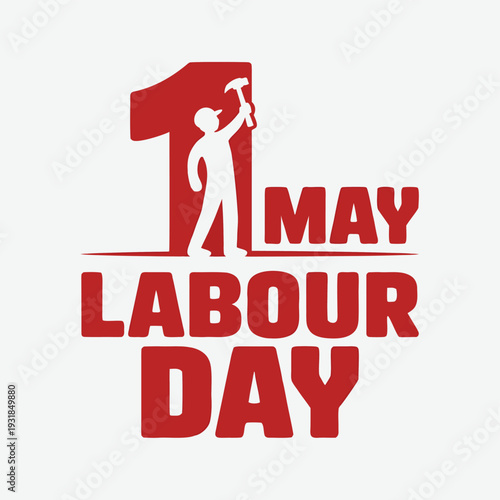 May day labour day celebration with a worker raising a hammer