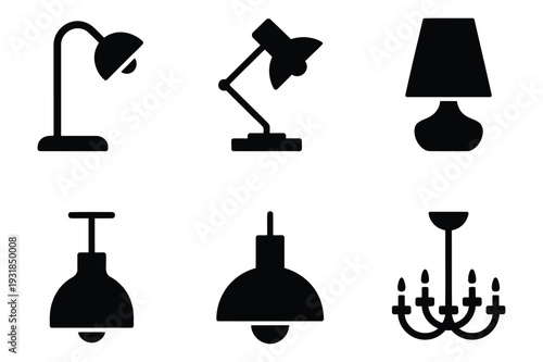 Collection of Lighting Fixture Icons: Lamps and Chandeliers