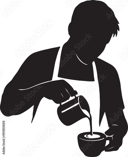A silhouette of a person pouring coffee from a french press into a cup