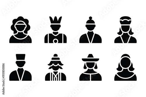 Diverse People Icons with Traditional and Modern Headwear