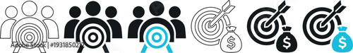 Targeting Audience and Financial Growth Icon Set for Business Strategy and Success