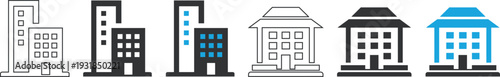 Modern Business Building and Corporate Real Estate Architecture Vector Icon Set for Web and Apps