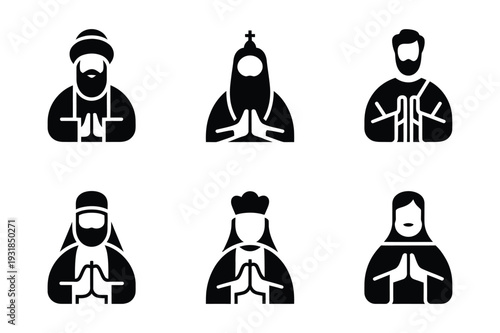 Religious Figures Icons: Praying Men and Women - Vector Set