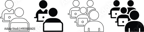 Professional User Collaboration and Online Team Meeting Vector Icons Set for Business and Education