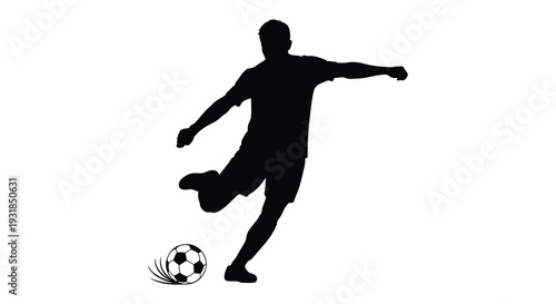 A dynamic black silhouette of an athlete kicking a soccer ball capturing motion and energy silhouette high quality professional detailed modern