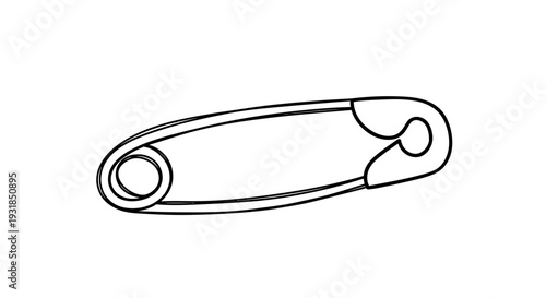Hand-drawn doodle safety pin, used for fastening and securing, on an isolated white background.