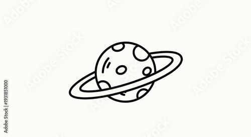 Cute Cartoon Planet with Rings and Spots on Isolated White Background