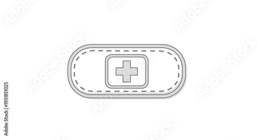 Line art icon of a medical bandage with a cross symbol, first aid and healthcare concept, isolated white background