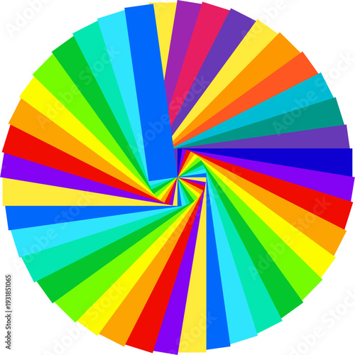 Abstract circular spiral wheel made of multicolor rectangles arranged.for creative background  modern poster, color theory themes, graphic design projects, branding visuals, wallpaper. vector