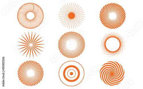 Flat design, spiral circle illustration, featuring geometric loops, abstract circular shapes, minimal vector elements, and modern decorative patterns ideal for graphic design.