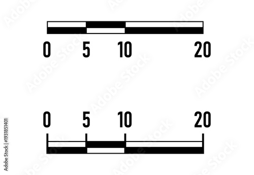 Linear Scale Bar Cartography Symbol Sign Meter Measurement Element Icon Set for Map or Site Plan. Vector Image.