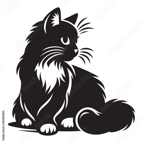 Black cat sitting side view cute cartoon vector illustration flat design