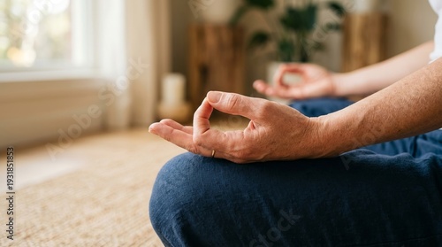 Person meditating in lotus position with hands in Gyan Mudra