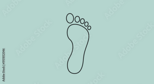 Simple outline drawing of a single human foot, showing toes and heel, on a light blue-green background.