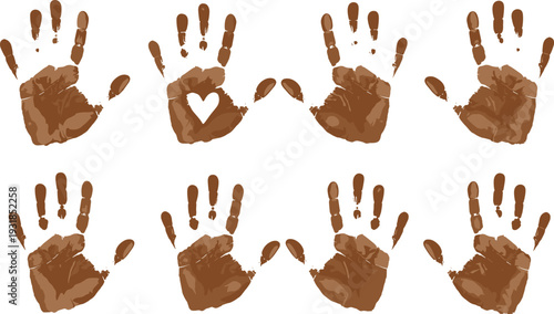Brown handprints with one hand making a heart shape hands palm