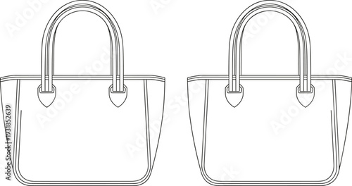 Line of two identical tote bags handbag purse line black and white two bags