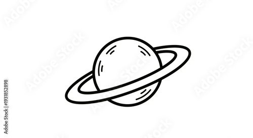 Outline Drawing of Saturn Planet with Rings Vector Illustration on Isolated White Background