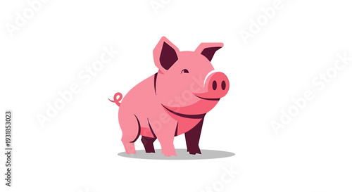 Pink Cartoon Pig Illustration on White. Vector Illustrations. EPS Editable