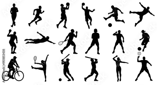 Diverse vector silhouettes of people engaged in various sports and athletic activities, illustrating movement and healthy lifestyle