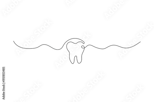 Tooth continuous one line drawing minimalist outline vector illustration
