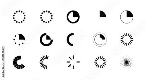 A collection of loading indicators and progress bar icons in a sleek vector graphic design, perfect for web and app interfaces
