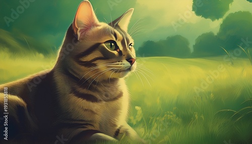 cat asia kitty breed sitting on the grass green vintage style
