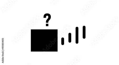 Abstract vector icon symbolizing an unknown or lost digital connection, featuring a question mark above a block with fading signal bars, representing network issues or query status