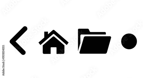 Collection of essential UI navigation vector icons including a back arrow, home symbol, folder icon, and a circle, perfect for app design