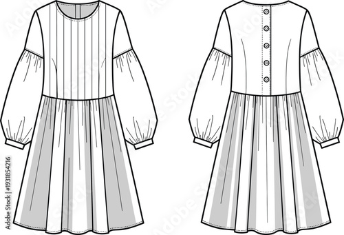 White dress with long sleeves and buttons on back view