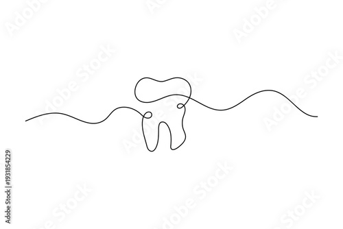 Tooth continuous one line drawing minimalist outline vector illustration
