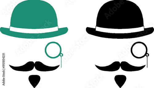 Gentleman Hat Mustache and Monocle Icon Set Vector

