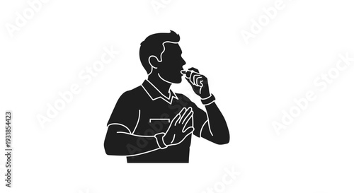 Referee vector illustration of a man blowing a whistle while making a stop gesture, symbolizing control, rules, and authority in sports events or official decisions