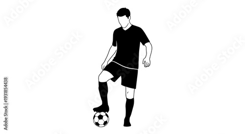 Soccer Player Standing with Ball at Feet Silhouette Vector Graphic - A Focused Athlete Ready to Play a Match