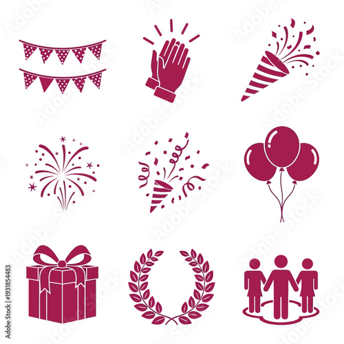 party and celebration icon set, festive event, birthday, and award vector