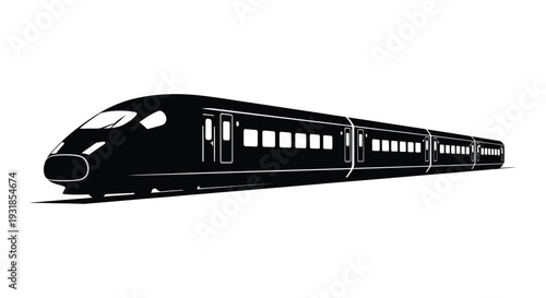 A sleek modern high speed train is depicted in a striking black form against a white background silhouette high quality professional detailed