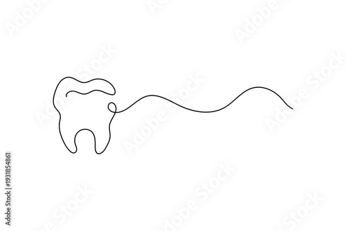 Tooth continuous one line drawing minimalist outline vector illustration

