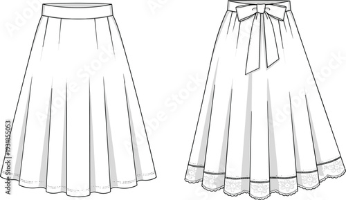 White skirt with and without bow fashion clothing skirt bow ribbon floral pattern