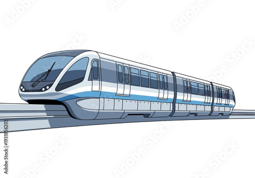Modern Futuristic Train on Elevated Track.