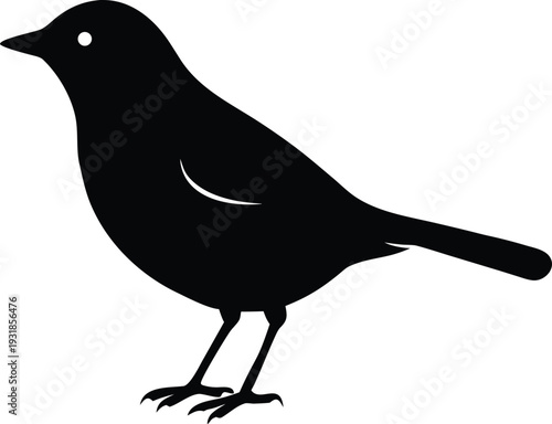 Eurasian Thrush Silhouette Vector Art Illustration