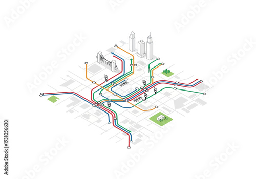 Colorful Road Network System Illustration.